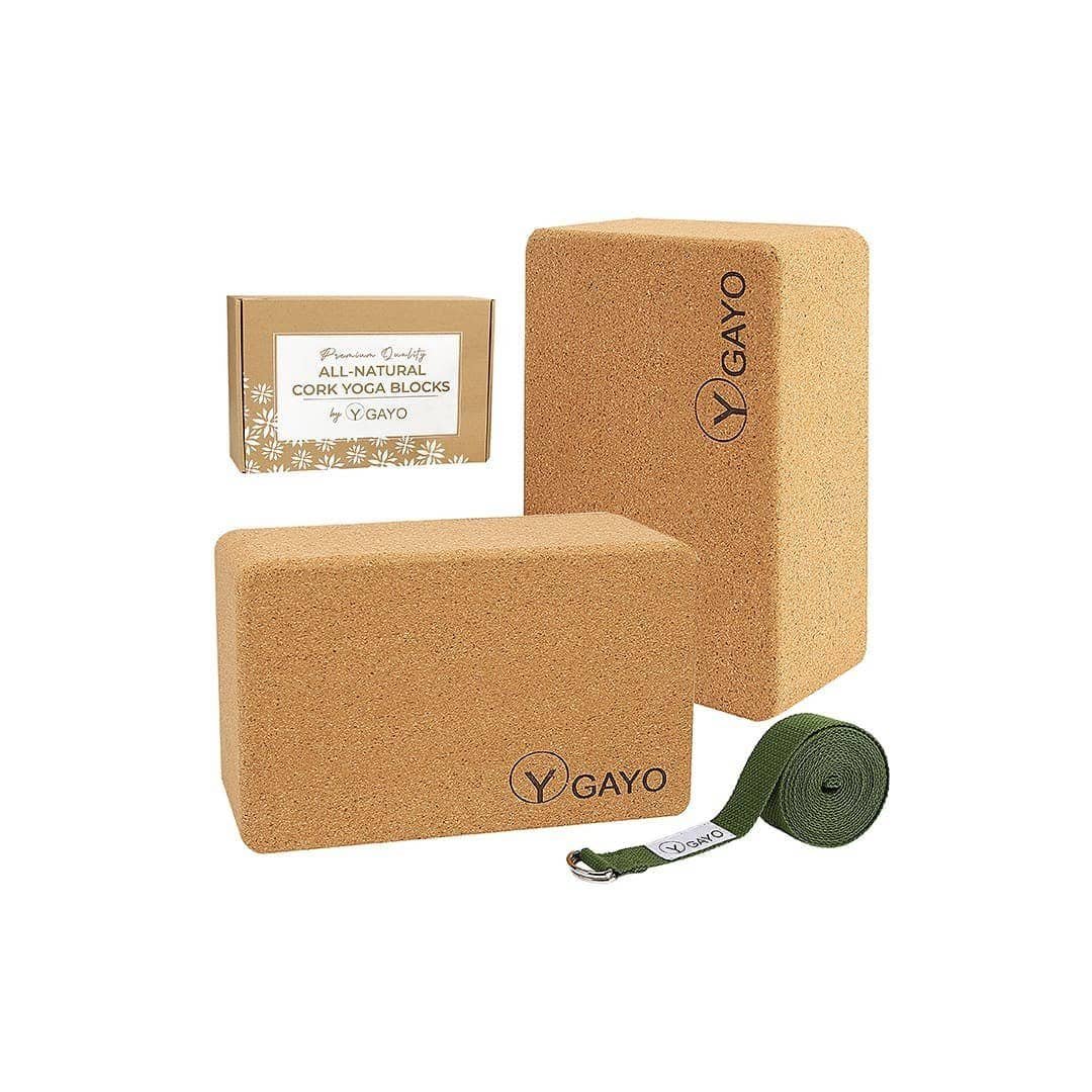 sustainablelargecorkyogablocksstrapset3 | unhastycocom kit sustainable cork block yoga strap